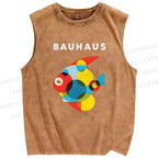 Unisex Bauhaus Fish Printed Washed Tank Top