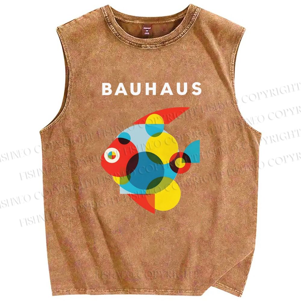 Unisex Bauhaus Fish Printed Washed Tank Top