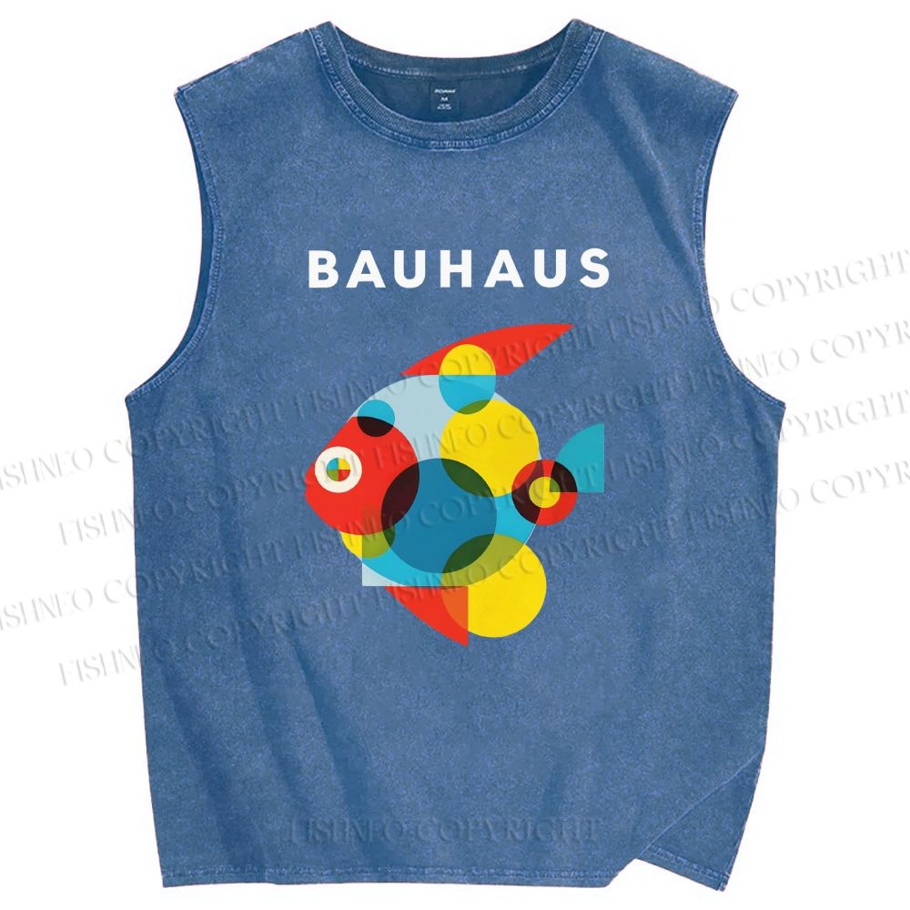 Unisex Bauhaus Fish Printed Washed Tank Top