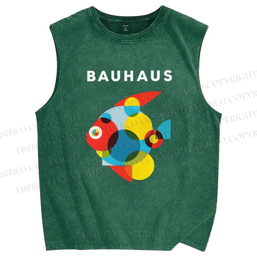 Unisex Bauhaus Fish Printed Washed Tank Top