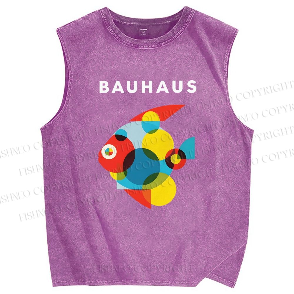 Unisex Bauhaus Fish Printed Washed Tank Top