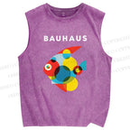Unisex Bauhaus Fish Printed Washed Tank Top