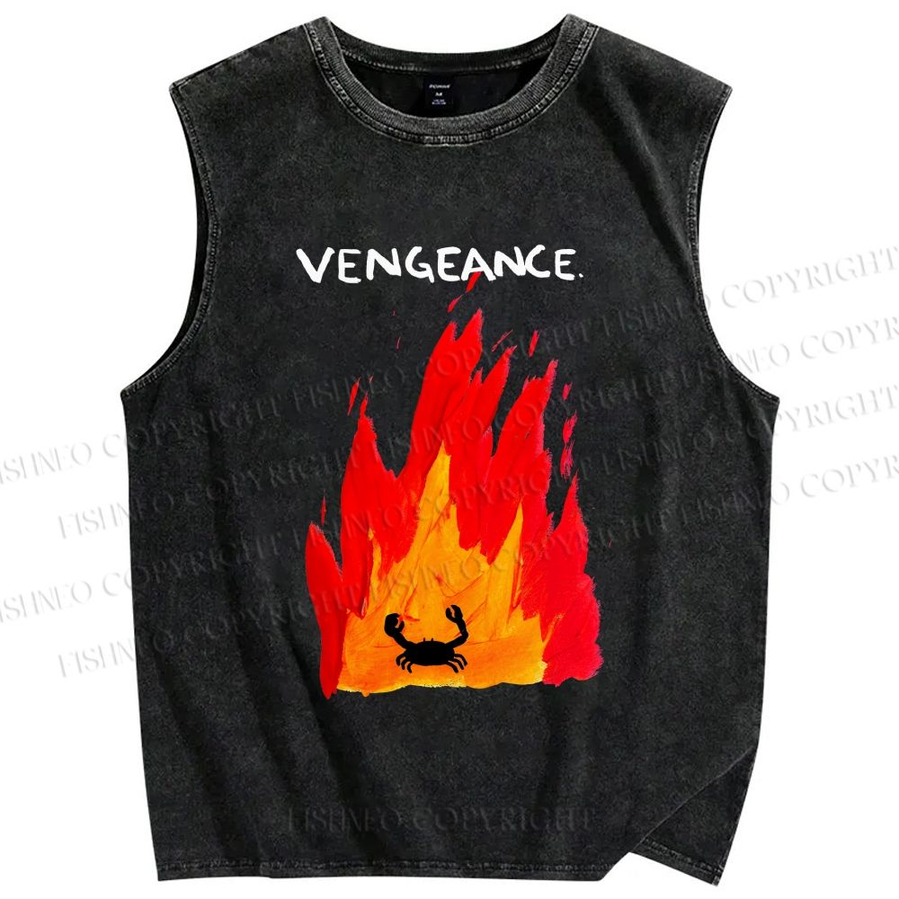Unisex Vengeance Crab Printed Washed Tank Top