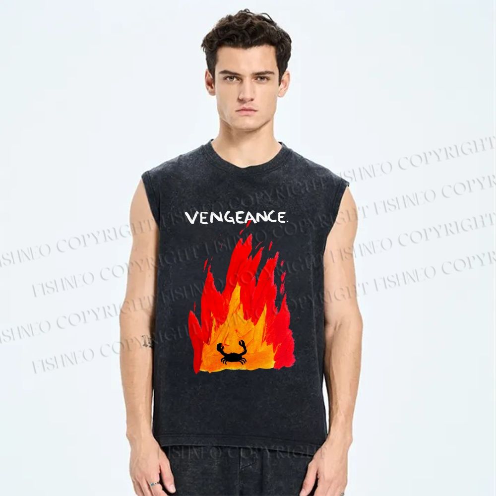 Unisex Vengeance Crab Printed Washed Tank Top