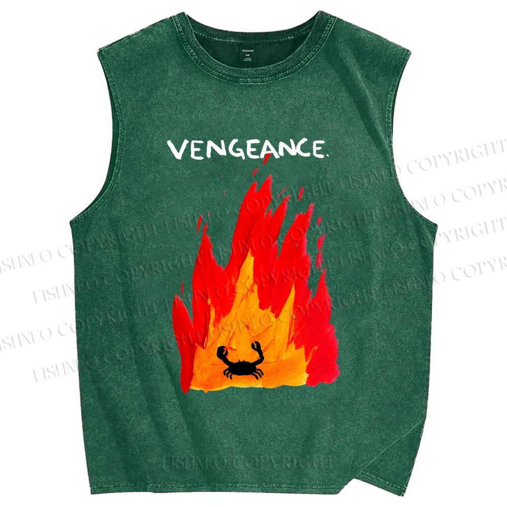 Unisex Vengeance Crab Printed Washed Tank Top