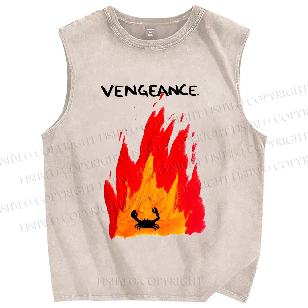 Unisex Vengeance Crab Printed Washed Tank Top