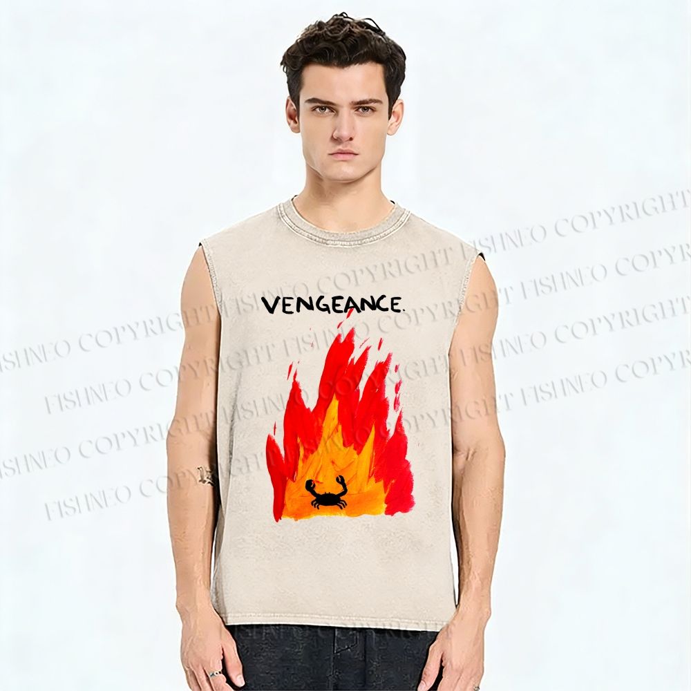 Unisex Vengeance Crab Printed Washed Tank Top