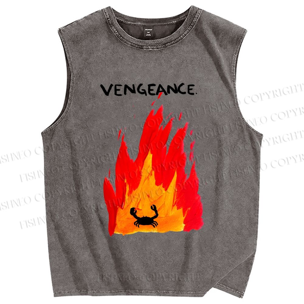 Unisex Vengeance Crab Printed Washed Tank Top