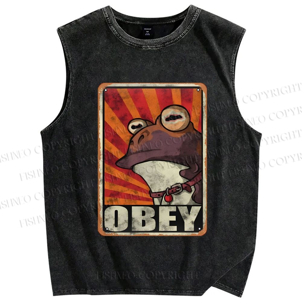 Unisex Obey The Hypnotoad Printed Washed Tank Top