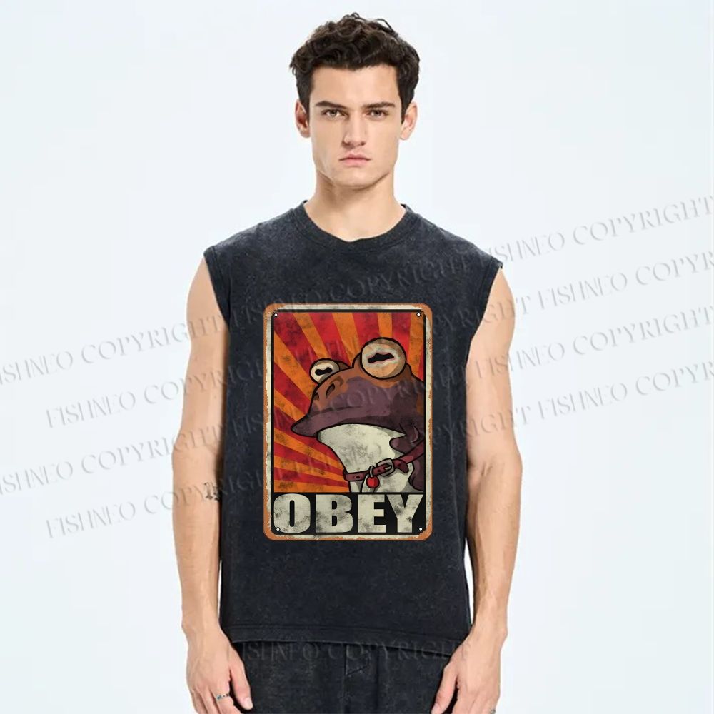Unisex Obey The Hypnotoad Printed Washed Tank Top