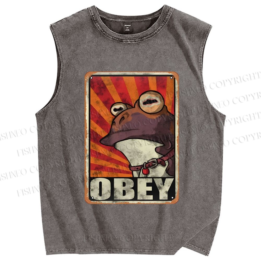 Unisex Obey The Hypnotoad Printed Washed Tank Top