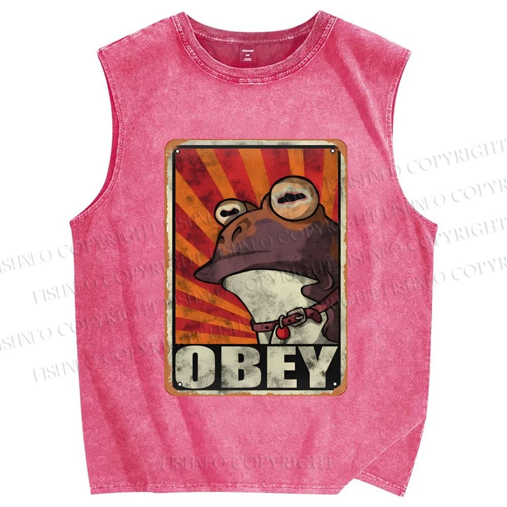 Unisex Obey The Hypnotoad Printed Washed Tank Top