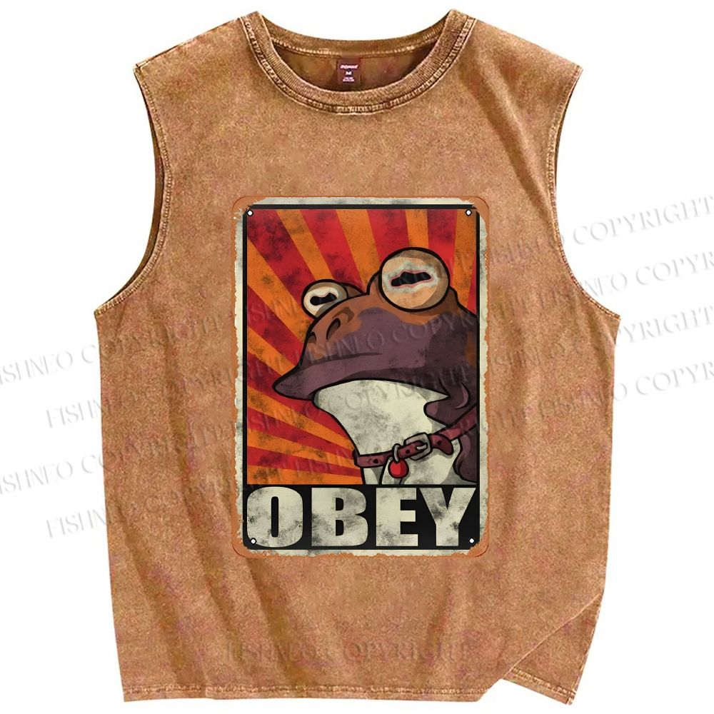Unisex Obey The Hypnotoad Printed Washed Tank Top