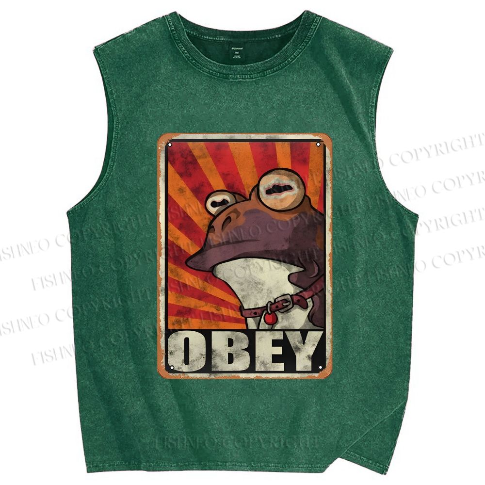 Unisex Obey The Hypnotoad Printed Washed Tank Top