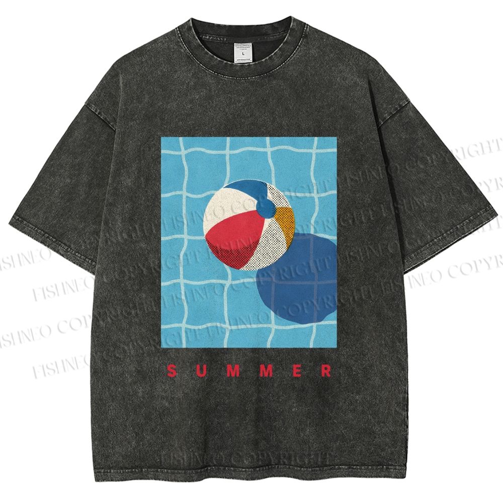 Unisex Beach Ball Summer Printed Washed Tee