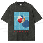 Unisex Beach Ball Summer Printed Washed Tee