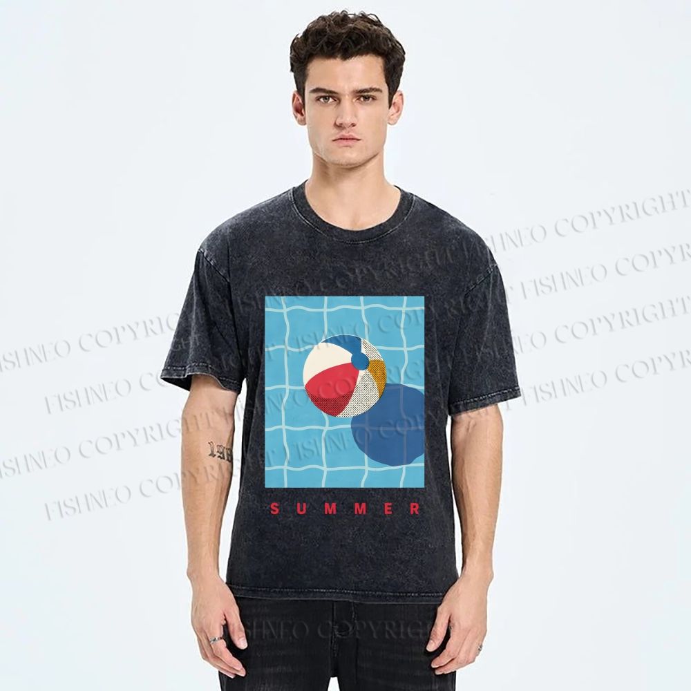 Unisex Beach Ball Summer Printed Washed Tee
