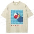 Unisex Beach Ball Summer Printed Washed Tee