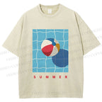 Unisex Beach Ball Summer Printed Washed Tee
