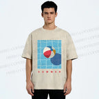 Unisex Beach Ball Summer Printed Washed Tee