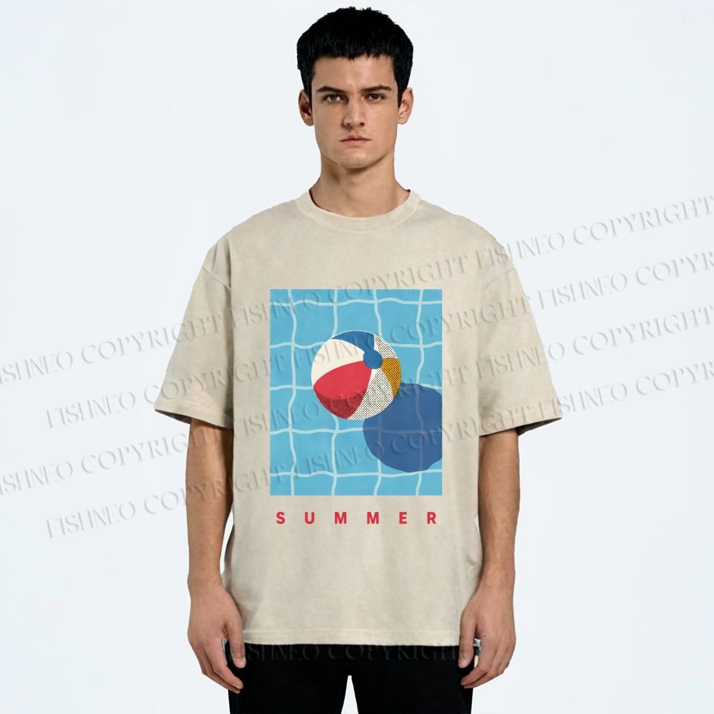Unisex Beach Ball Summer Printed Washed Tee