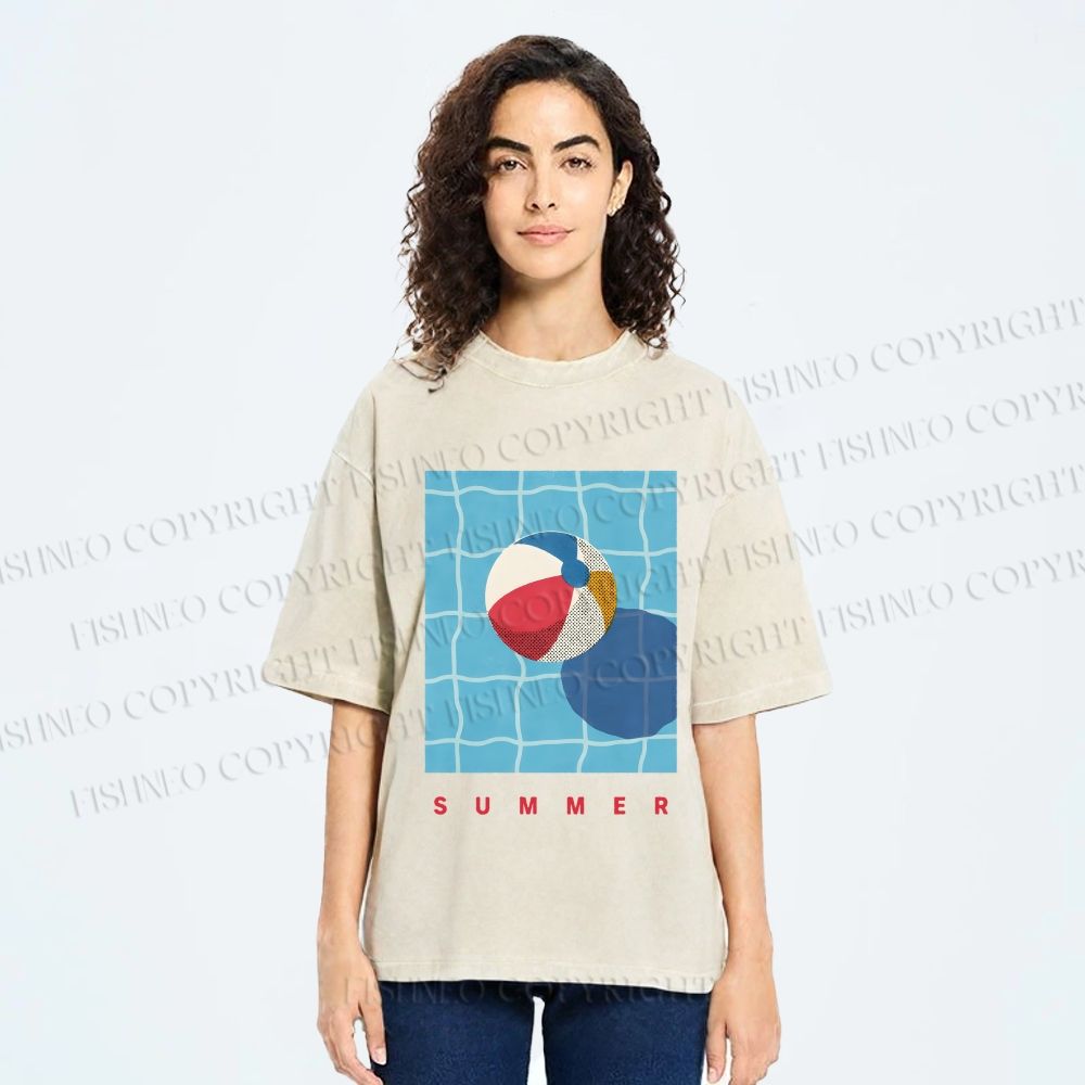 Unisex Beach Ball Summer Printed Washed Tee