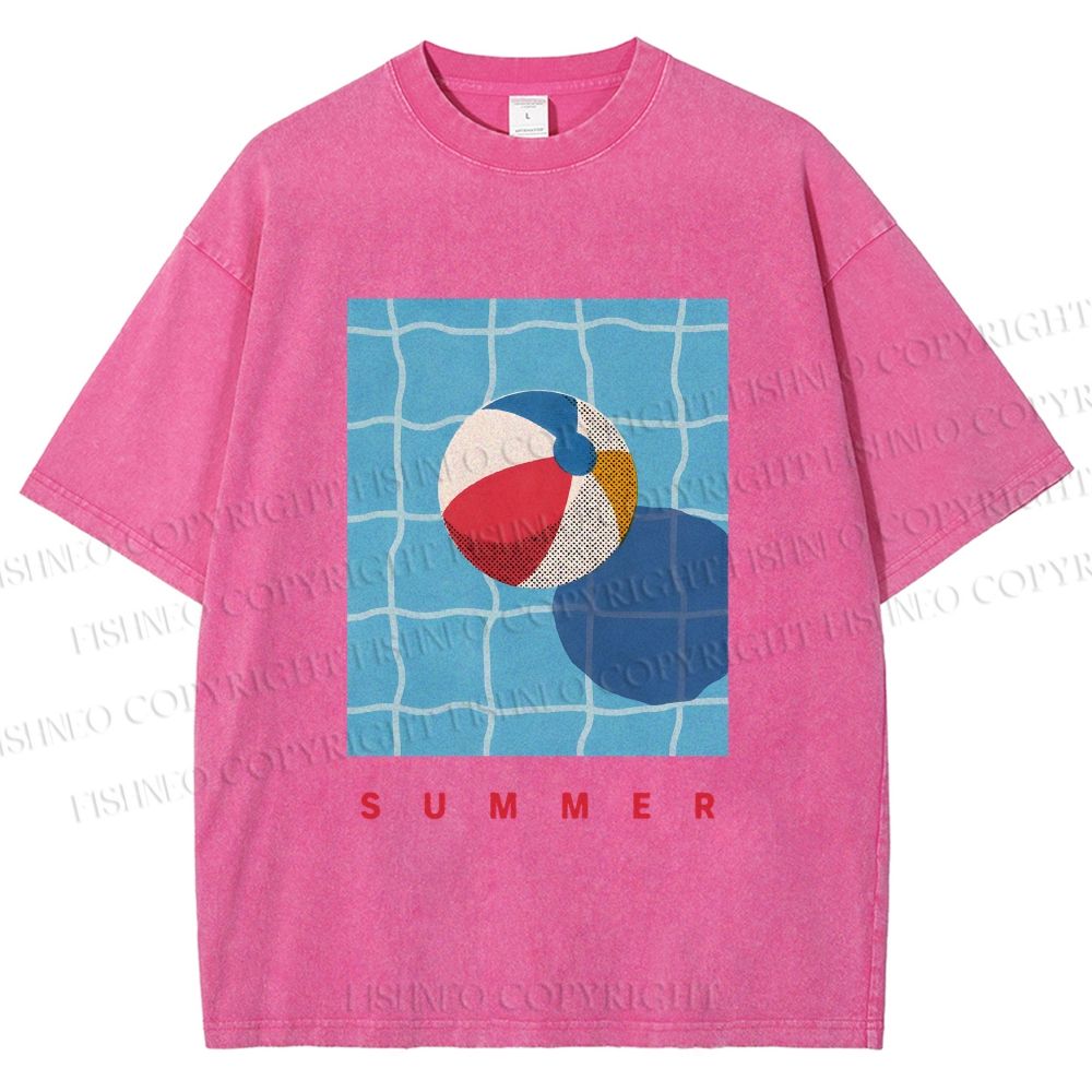 Unisex Beach Ball Summer Printed Washed Tee