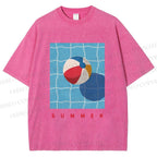 Unisex Beach Ball Summer Printed Washed Tee