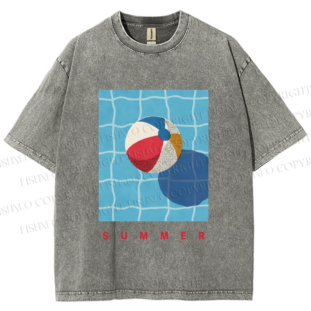 Unisex Beach Ball Summer Printed Washed Tee