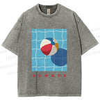 Unisex Beach Ball Summer Printed Washed Tee