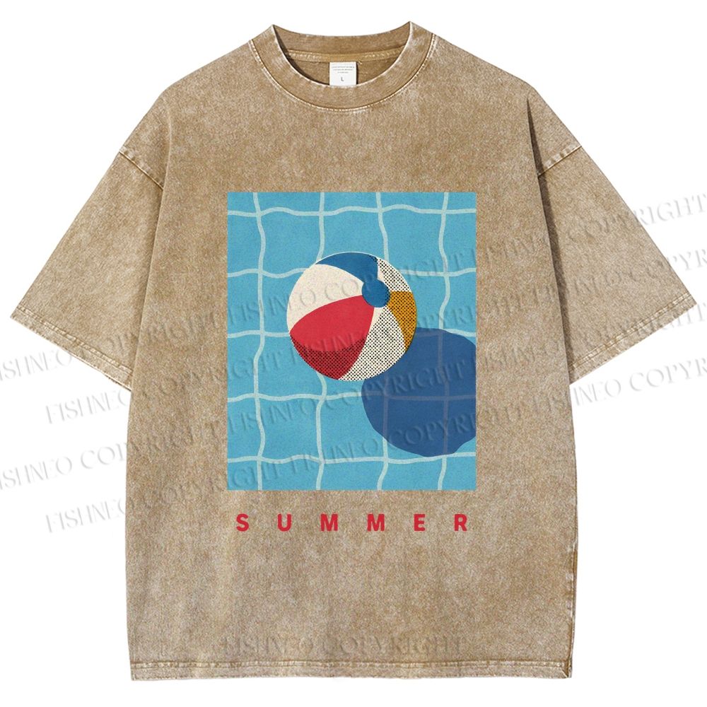 Unisex Beach Ball Summer Printed Washed Tee