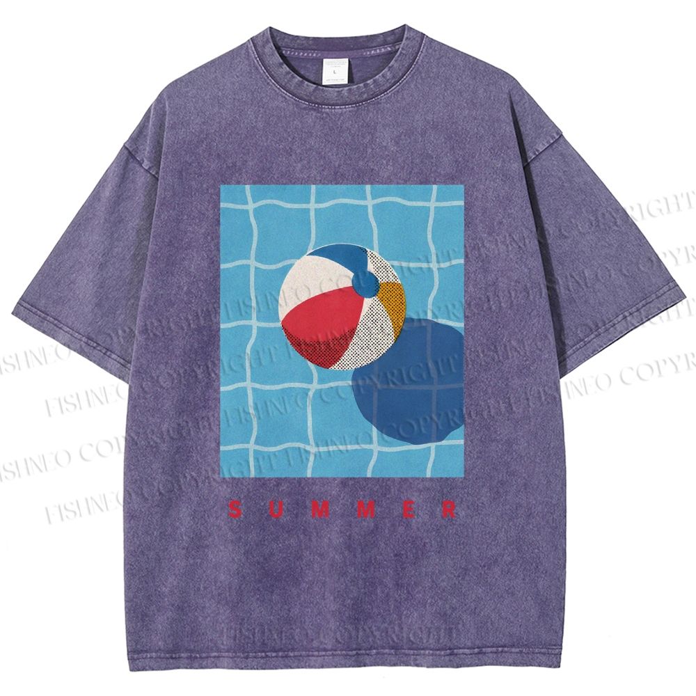 Unisex Beach Ball Summer Printed Washed Tee