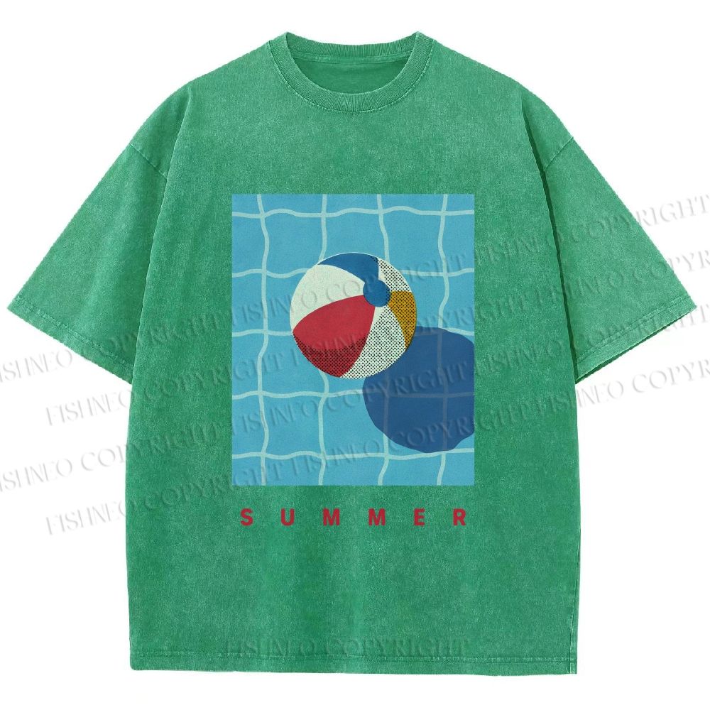 Unisex Beach Ball Summer Printed Washed Tee