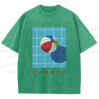 Unisex Beach Ball Summer Printed Washed Tee