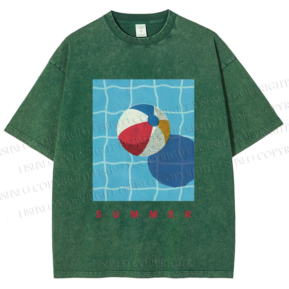 Unisex Beach Ball Summer Printed Washed Tee
