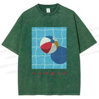 Unisex Beach Ball Summer Printed Washed Tee