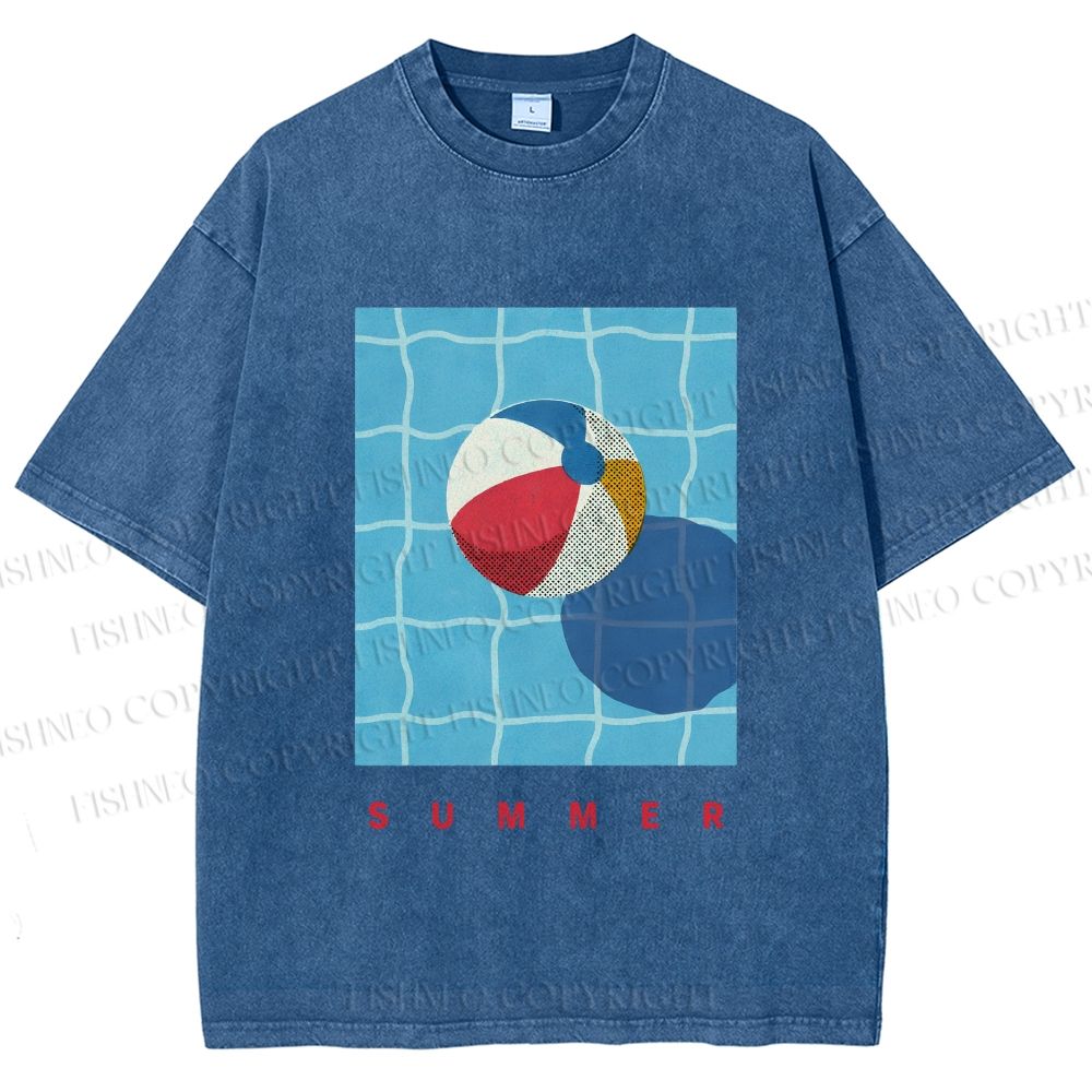 Unisex Beach Ball Summer Printed Washed Tee