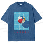 Unisex Beach Ball Summer Printed Washed Tee
