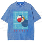 Unisex Beach Ball Summer Printed Washed Tee