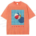 Unisex Beach Ball Summer Printed Washed Tee