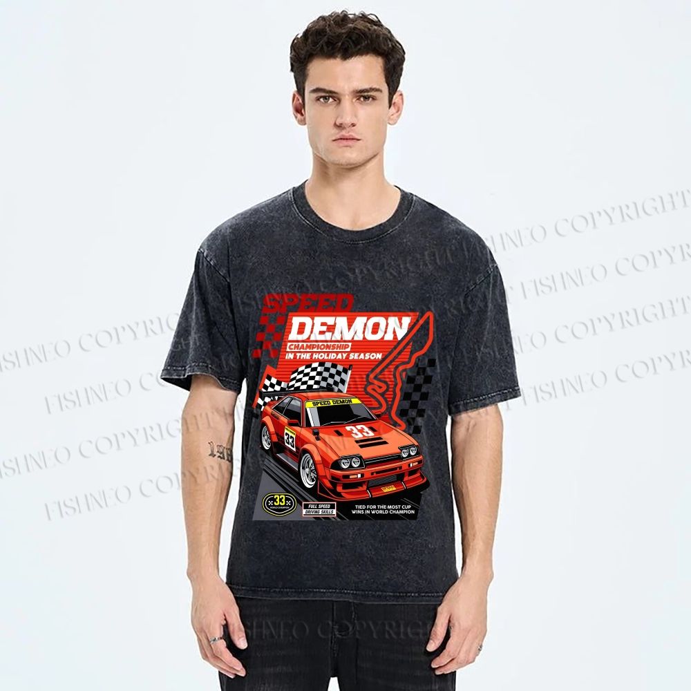 Unisex Speed Demon Printed Washed Tee