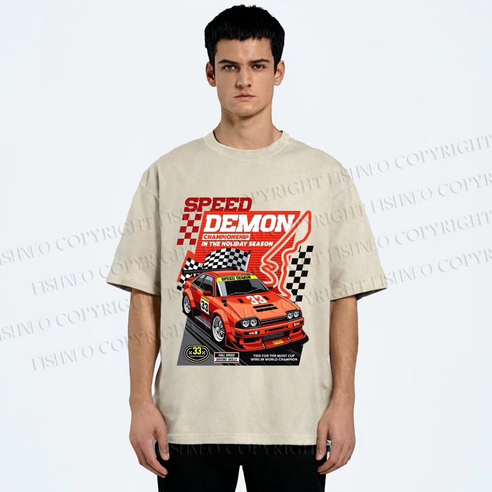 Unisex Speed Demon Printed Washed Tee