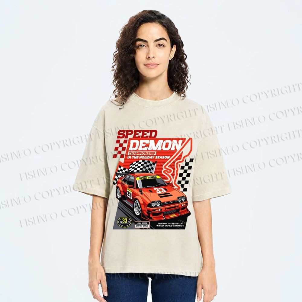 Unisex Speed Demon Printed Washed Tee