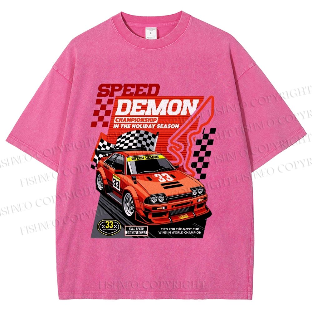 Unisex Speed Demon Printed Washed Tee