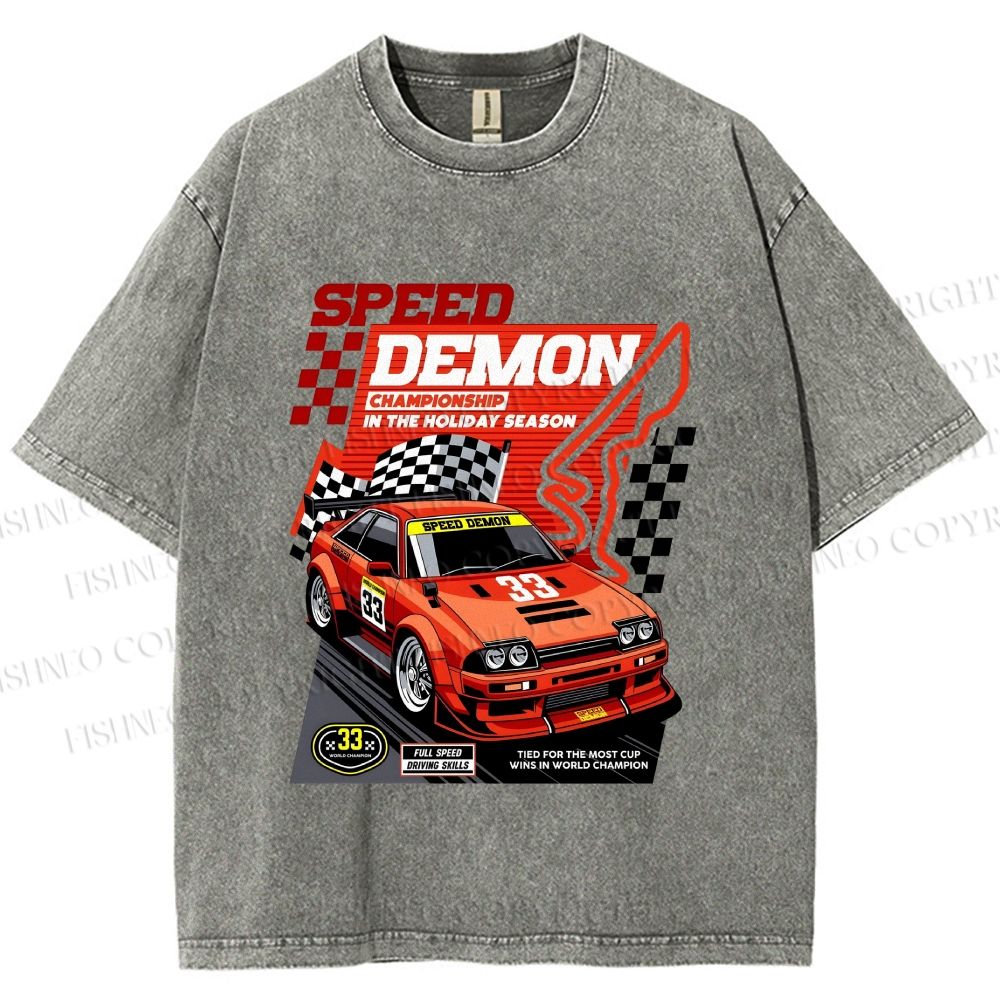 Unisex Speed Demon Printed Washed Tee