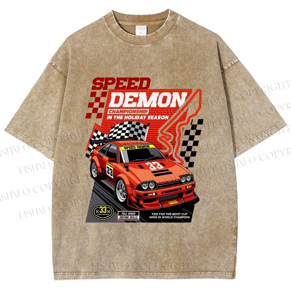Unisex Speed Demon Printed Washed Tee