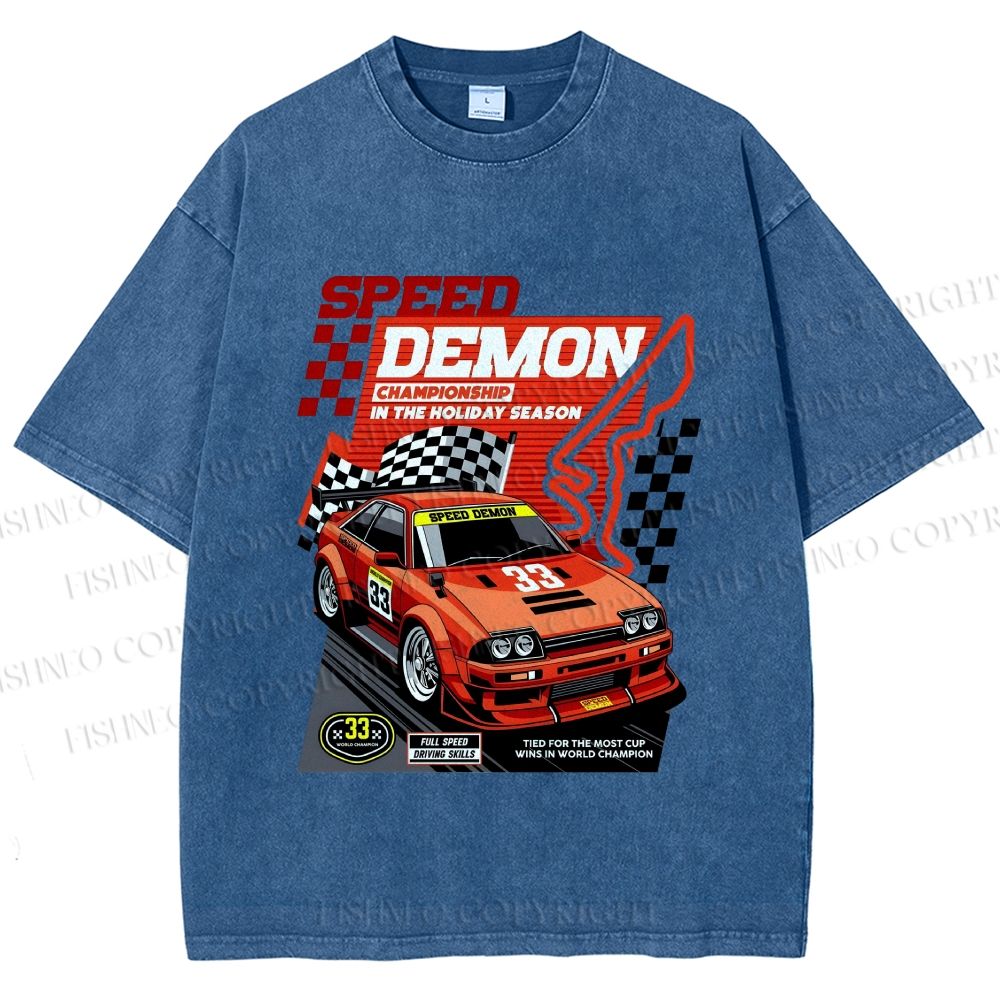 Unisex Speed Demon Printed Washed Tee