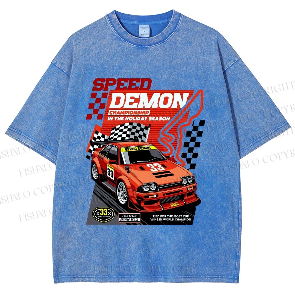 Unisex Speed Demon Printed Washed Tee
