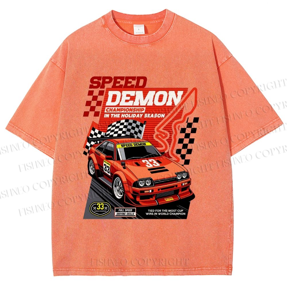 Unisex Speed Demon Printed Washed Tee