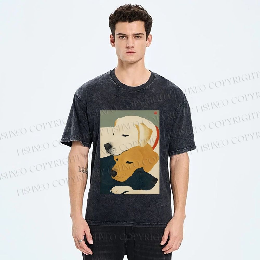 Unisex Dogs Printed Washed Tee